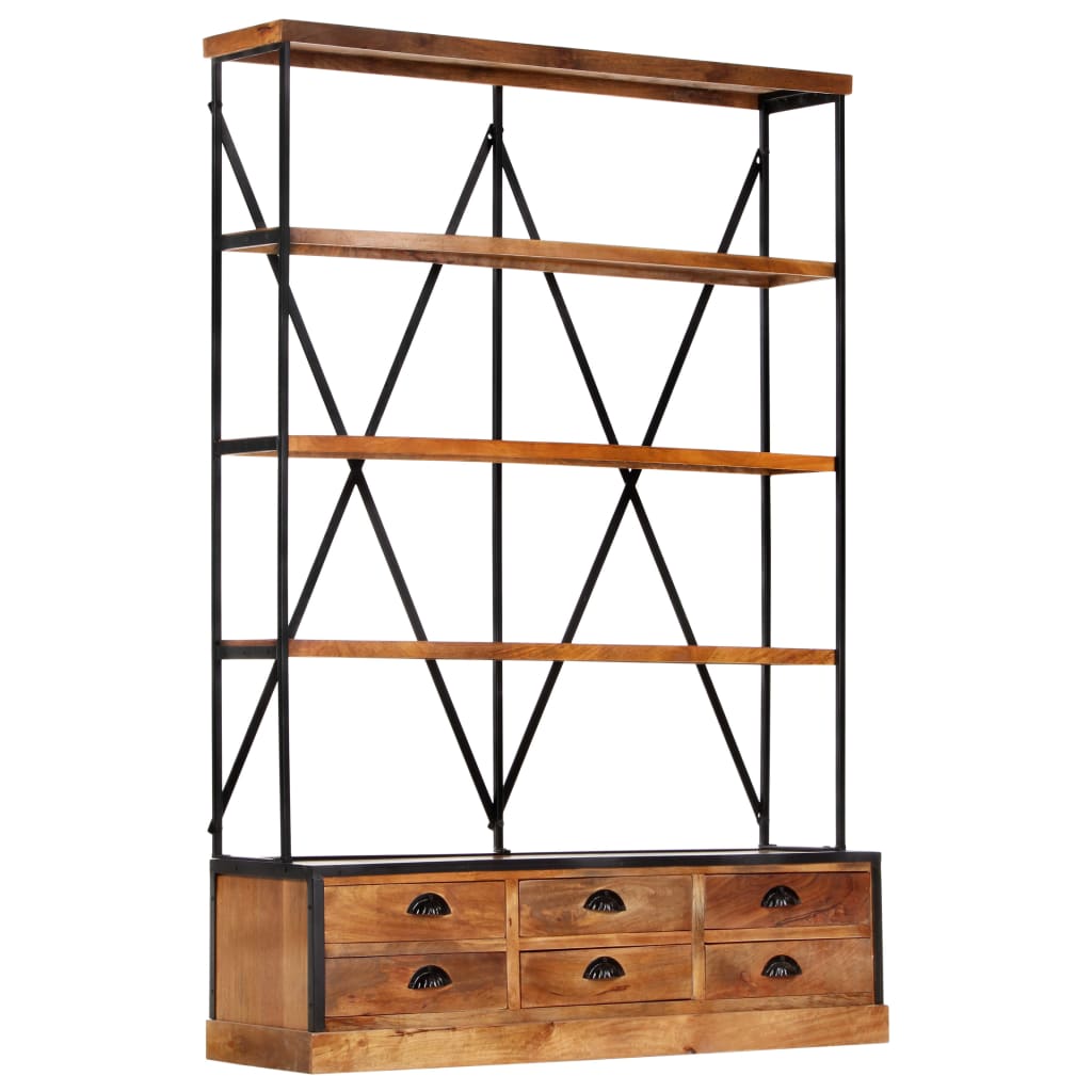 Bibliothèque à 4 étagères avec 6 tiroirs 122x36x181 cm Manguier - XIOS