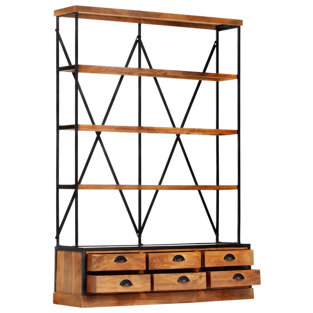 Bibliothèque à 4 étagères avec 6 tiroirs 122x36x181 cm Manguier - XIOS