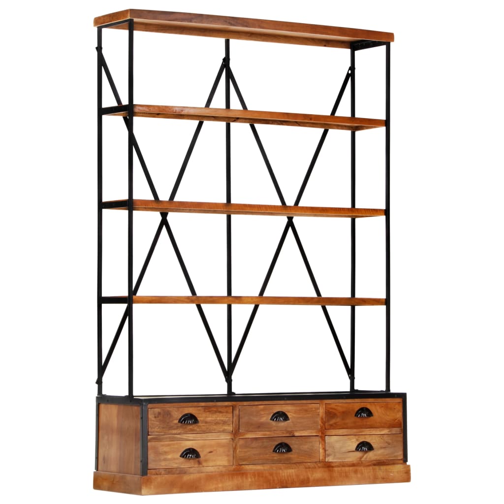 Bibliothèque à 4 étagères avec 6 tiroirs 122x36x181 cm Manguier - XIOS