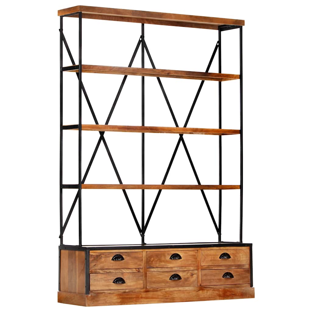 Bibliothèque à 4 étagères avec 6 tiroirs 122x36x181 cm Manguier