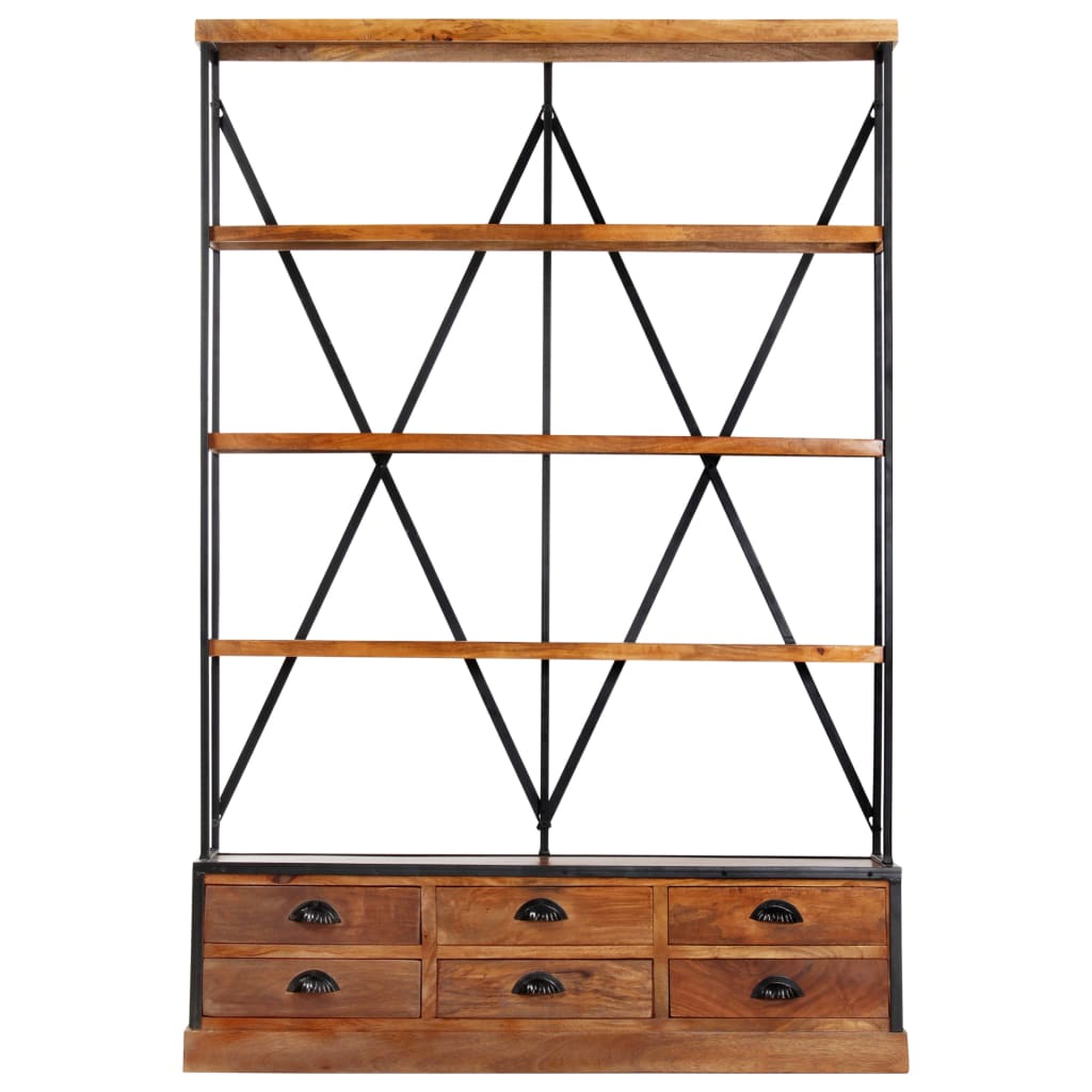 Bibliothèque à 4 étagères avec 6 tiroirs 122x36x181 cm Manguier - XIOS