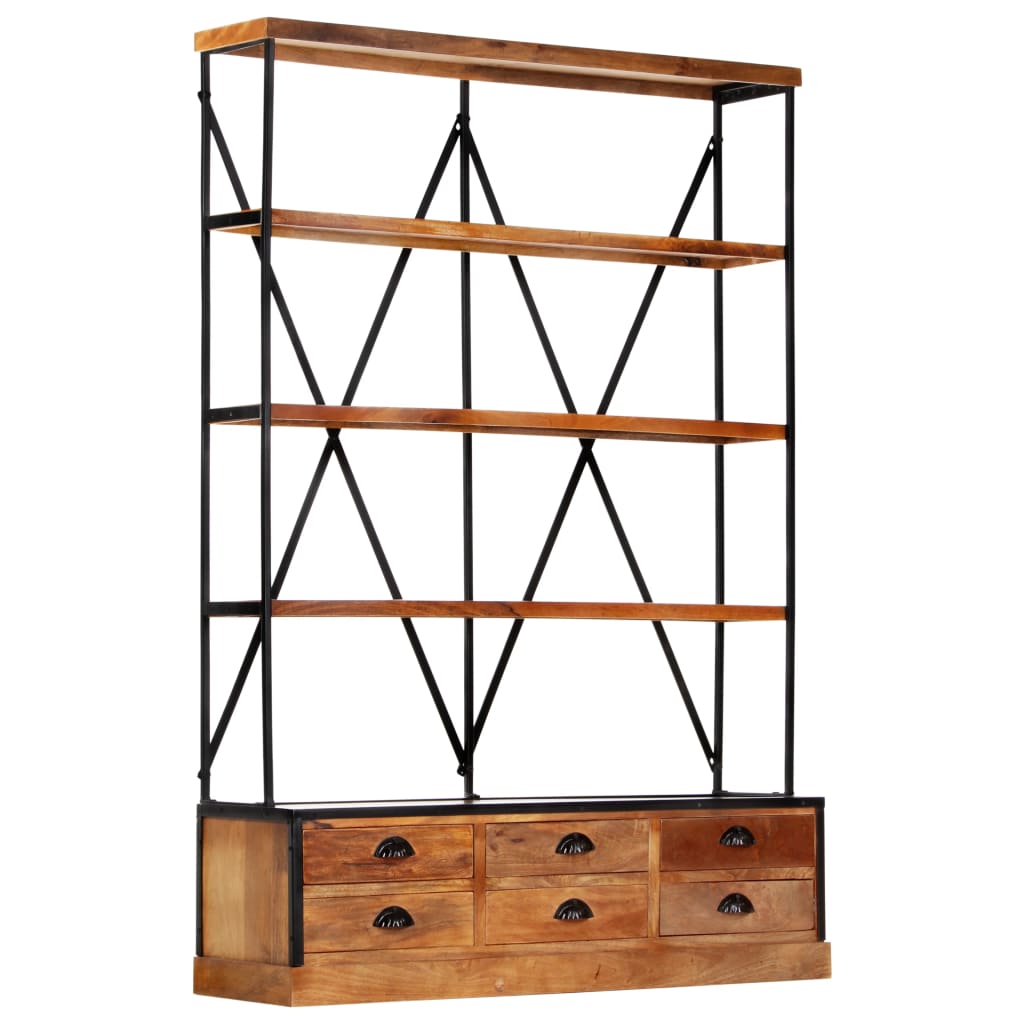 Bibliothèque à 4 étagères avec 6 tiroirs 122x36x181 cm Manguier - XIOS