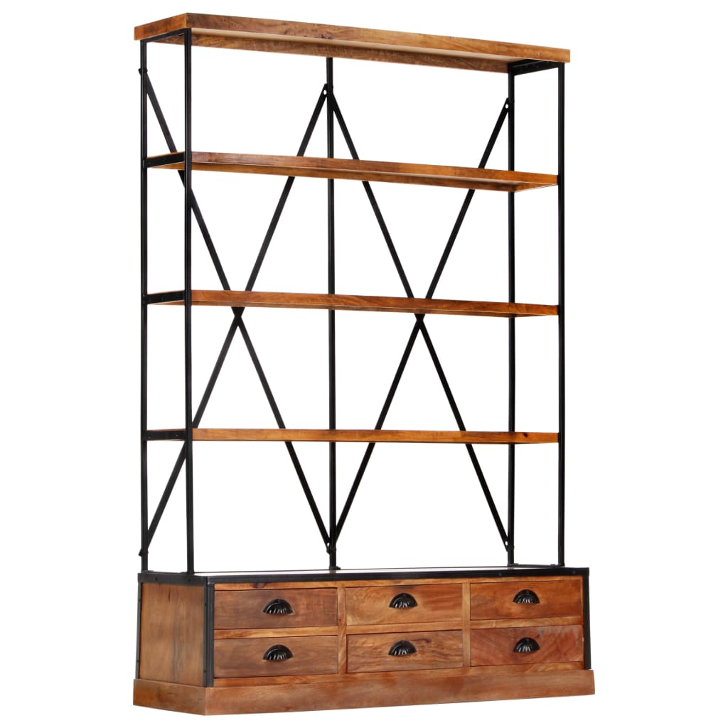 Bibliothèque à 4 étagères avec 6 tiroirs 122x36x181 cm Manguier - XIOS