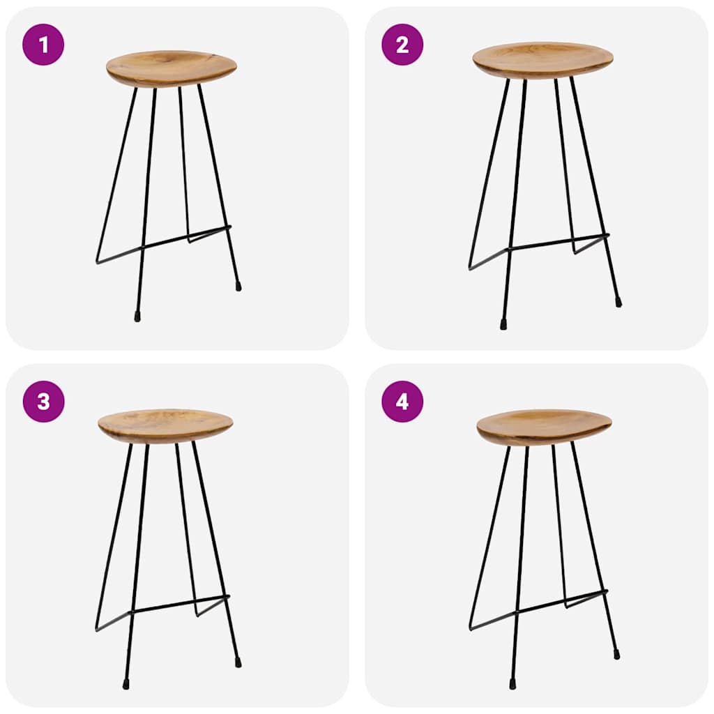 Tabourets de bar lot de 2 bois de teck massif - XIOS
