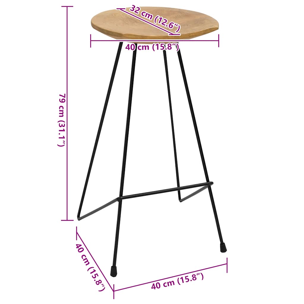 Tabourets de bar lot de 2 bois de teck massif - XIOS
