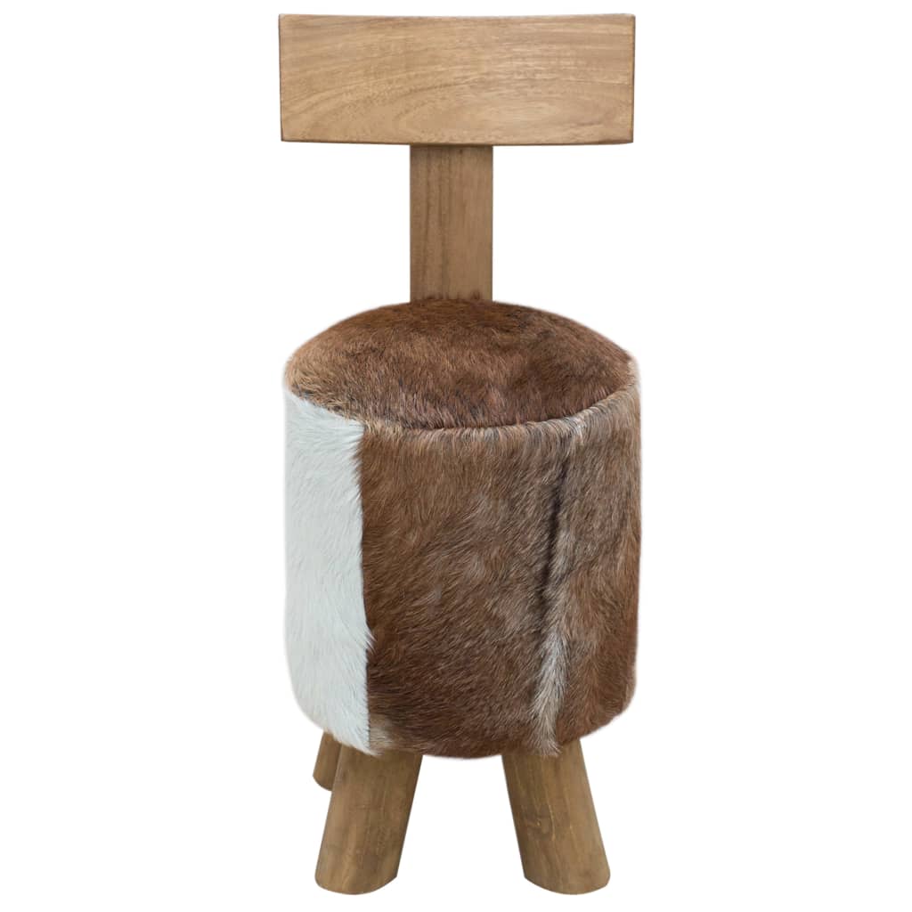 Tabouret cuir de chèvre et Bois de teck solide - XIOS