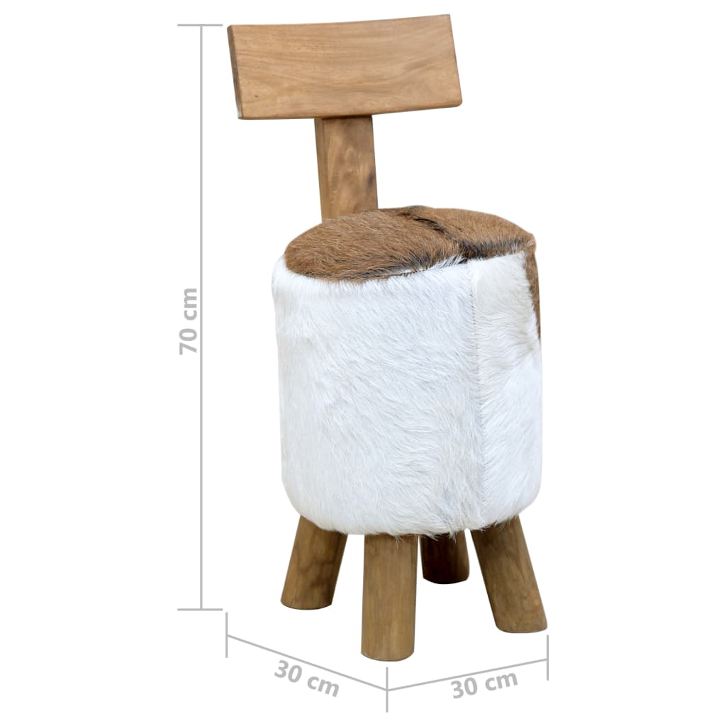 Tabouret cuir de chèvre et Bois de teck solide - XIOS