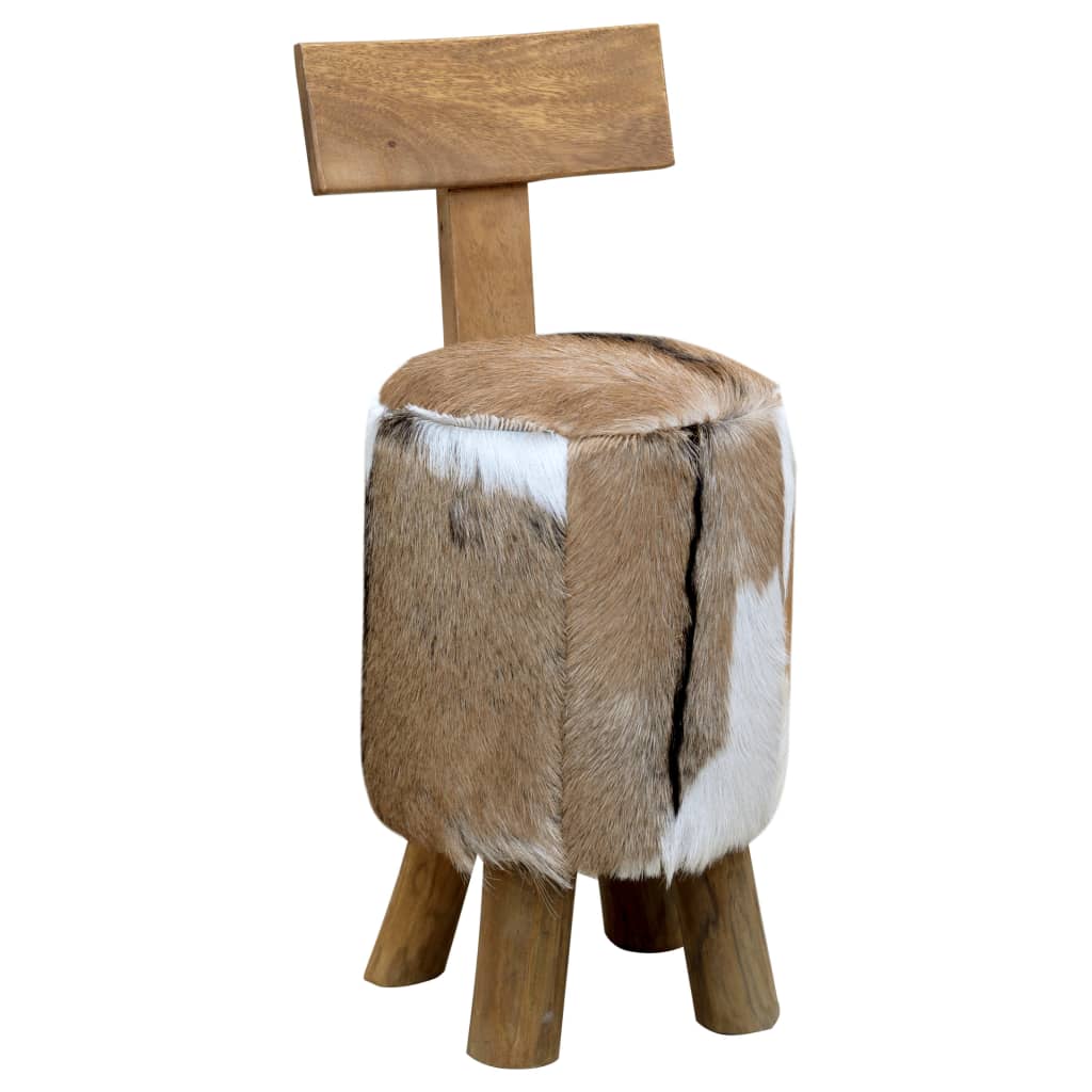 Tabouret cuir de chèvre et Bois de teck solide - XIOS