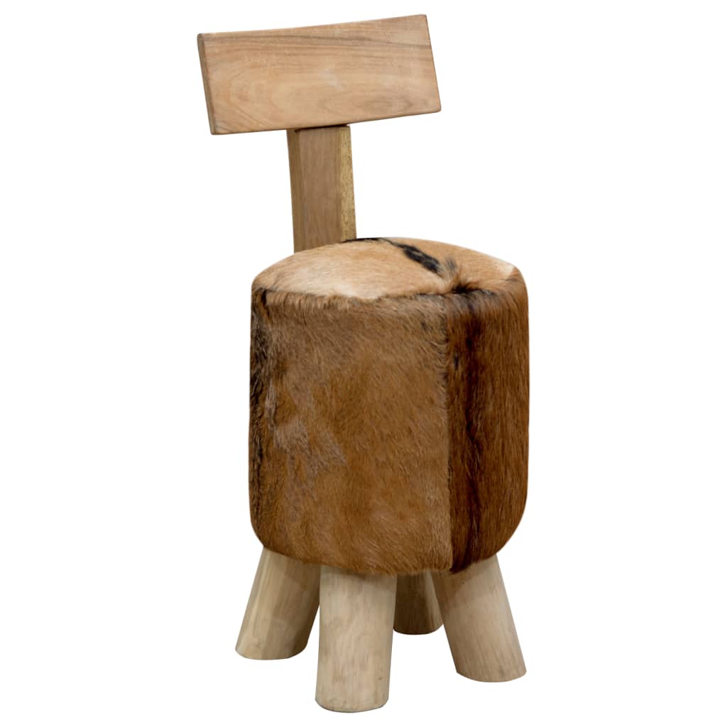 Tabouret cuir de chèvre et Bois de teck solide - XIOS