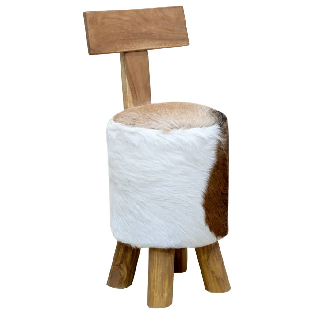 Tabouret cuir de chèvre et Bois de teck solide - XIOS