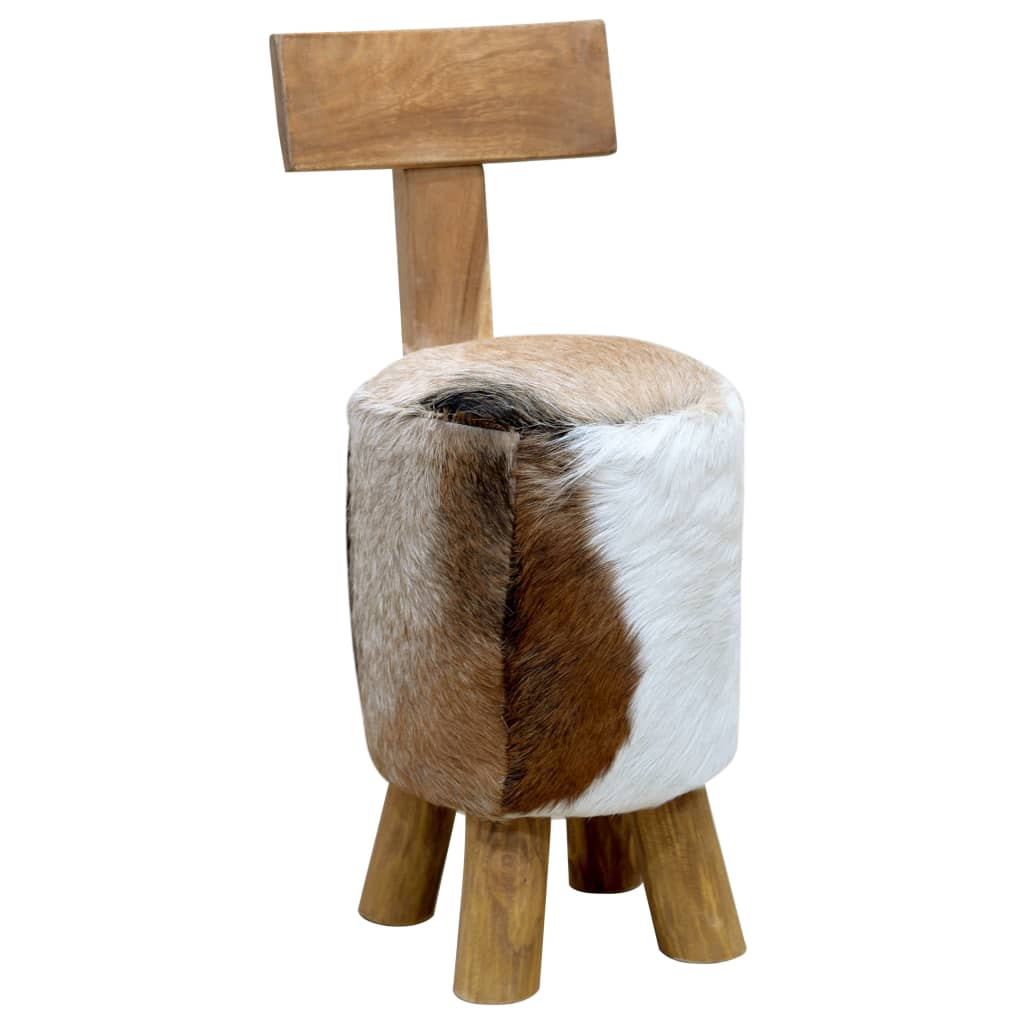 Tabouret cuir de chèvre et Bois de teck solide - XIOS