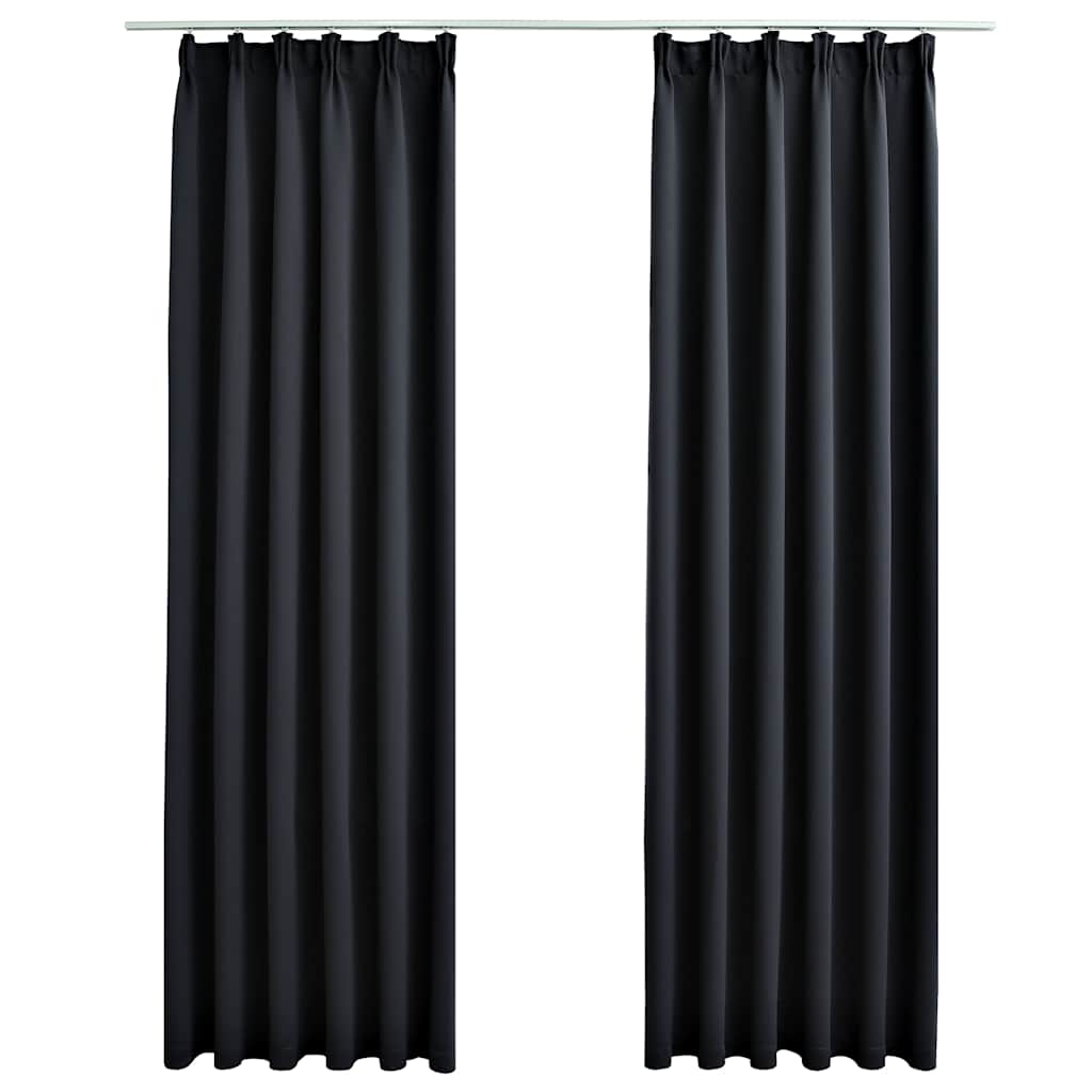 Rideaux occultants avec crochets 2 pcs Noir 140x175 cm Rideaux vidaXL
