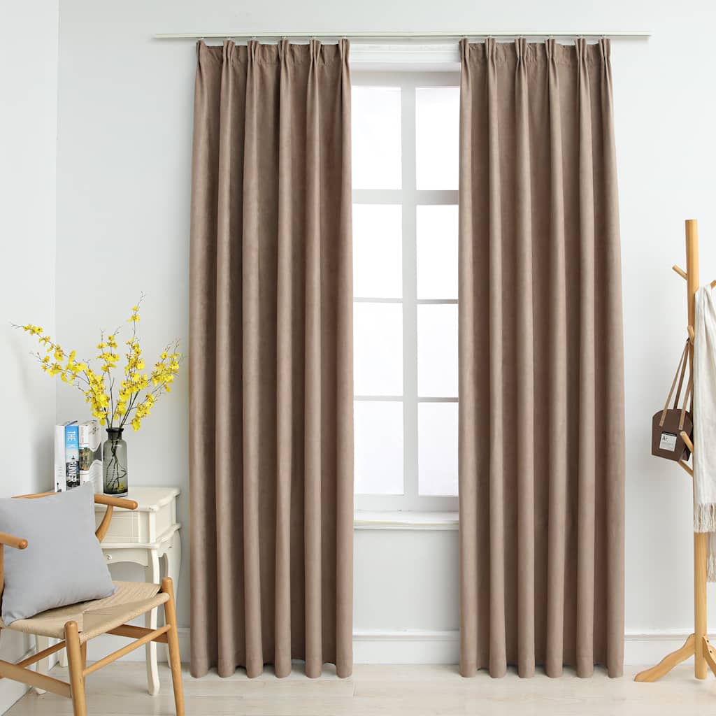 Rideaux occultants avec crochets 2 pcs Taupe 140x225 cm Rideaux vidaXL
