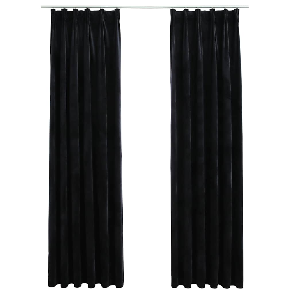 Rideaux occultants avec crochets 2 pcs Velours Noir 140x175 cm Rideaux vidaXL