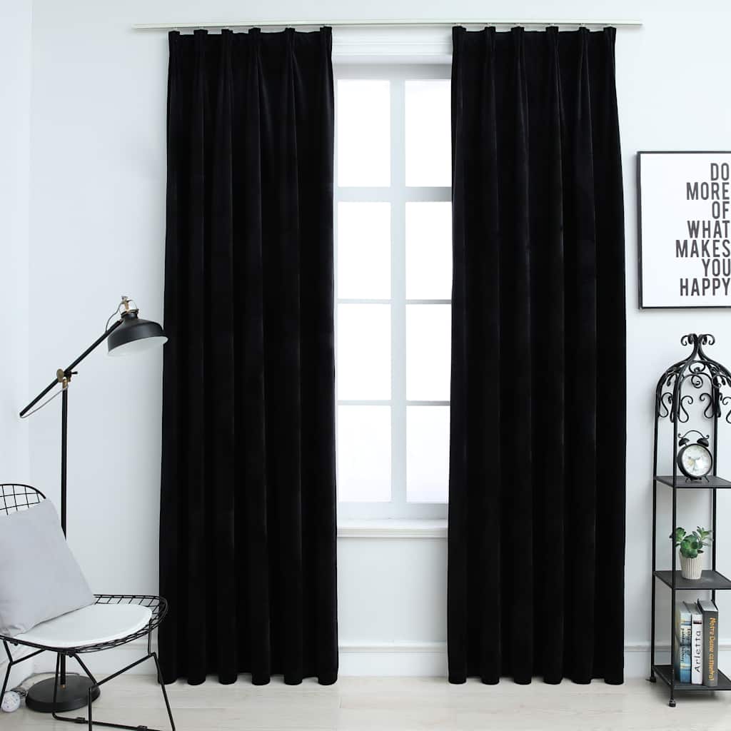 Rideaux occultants avec crochets 2 pcs Velours Noir 140x175 cm Rideaux vidaXL