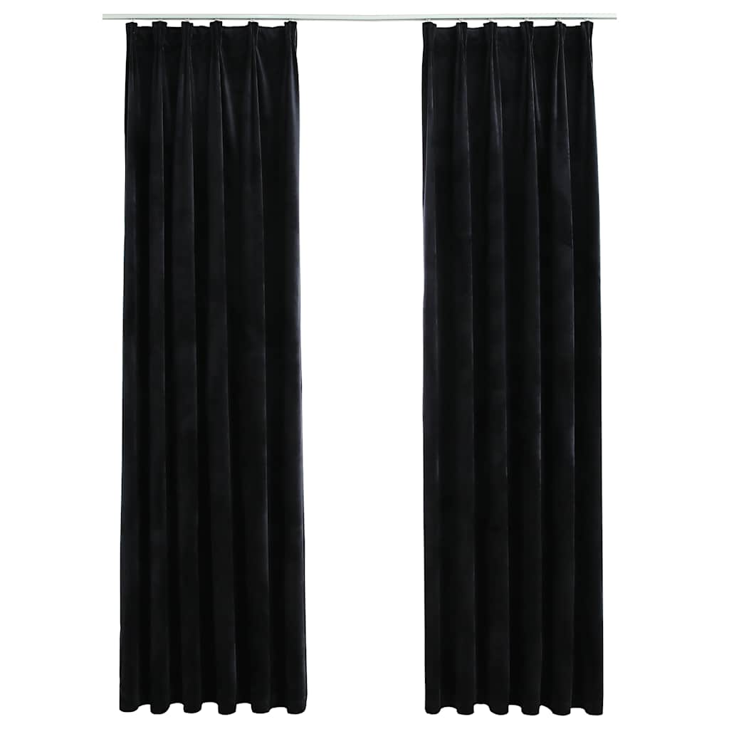 Rideaux occultants avec crochets 2 pcs Velours Noir 140x225 cm Rideaux vidaXL