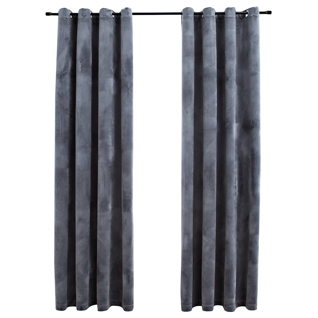 Rideaux occultants et anneaux 2pcs Velours Anthracite 140x225cm Rideaux vidaXL