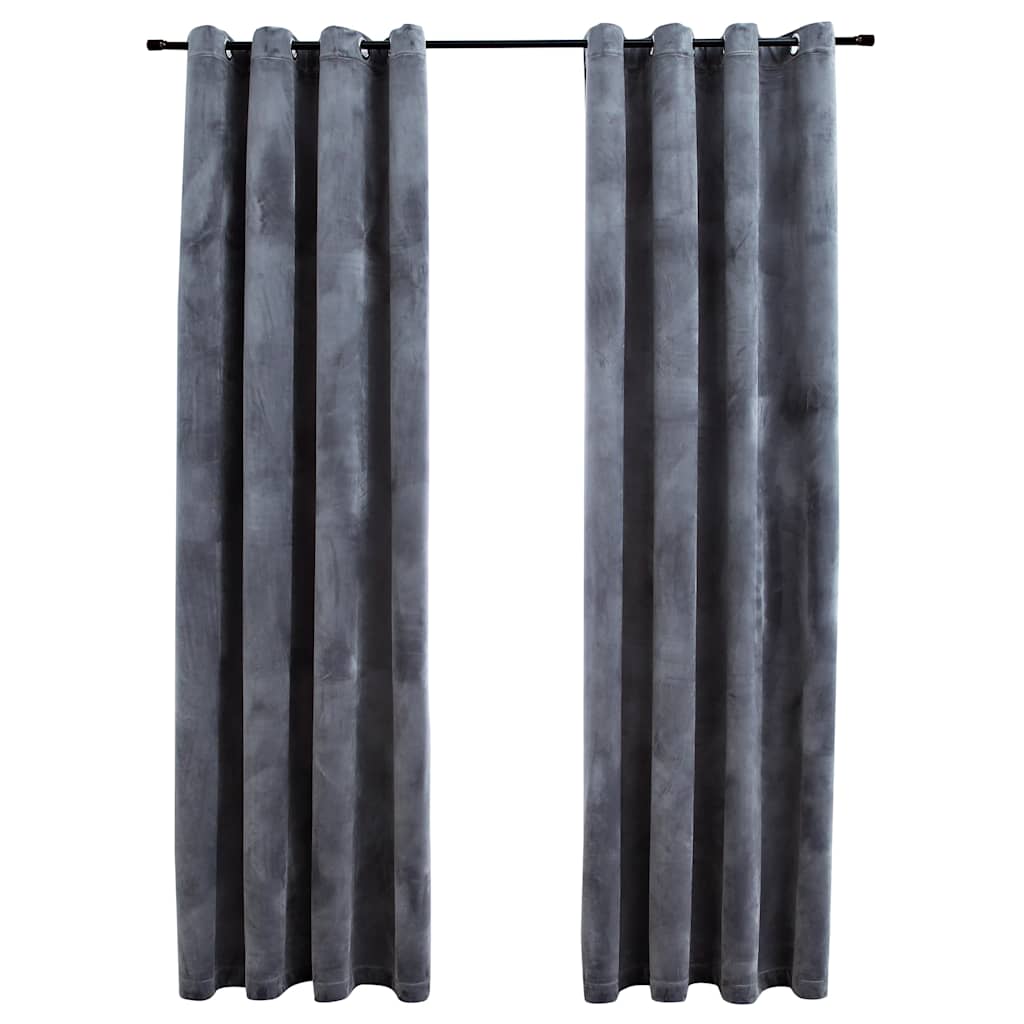 Rideaux occultants et anneaux 2pcs Velours Anthracite 140x245cm Rideaux vidaXL