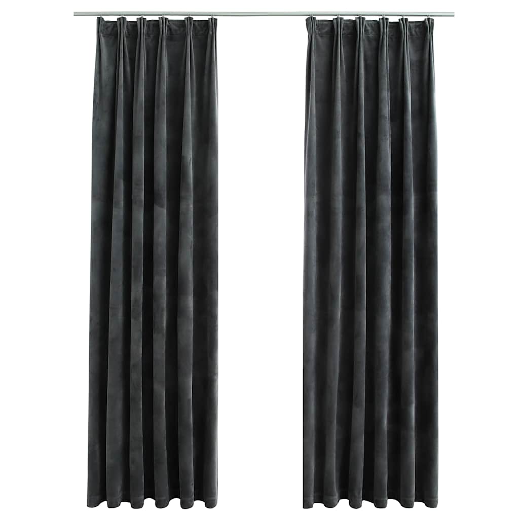 Rideaux occultants et crochet 2pcs Velours Anthracite 140x245cm Rideaux vidaXL