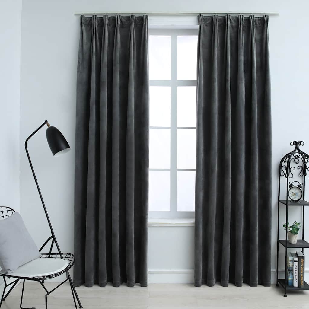 Rideaux occultants et crochet 2pcs Velours Anthracite 140x245cm Rideaux vidaXL