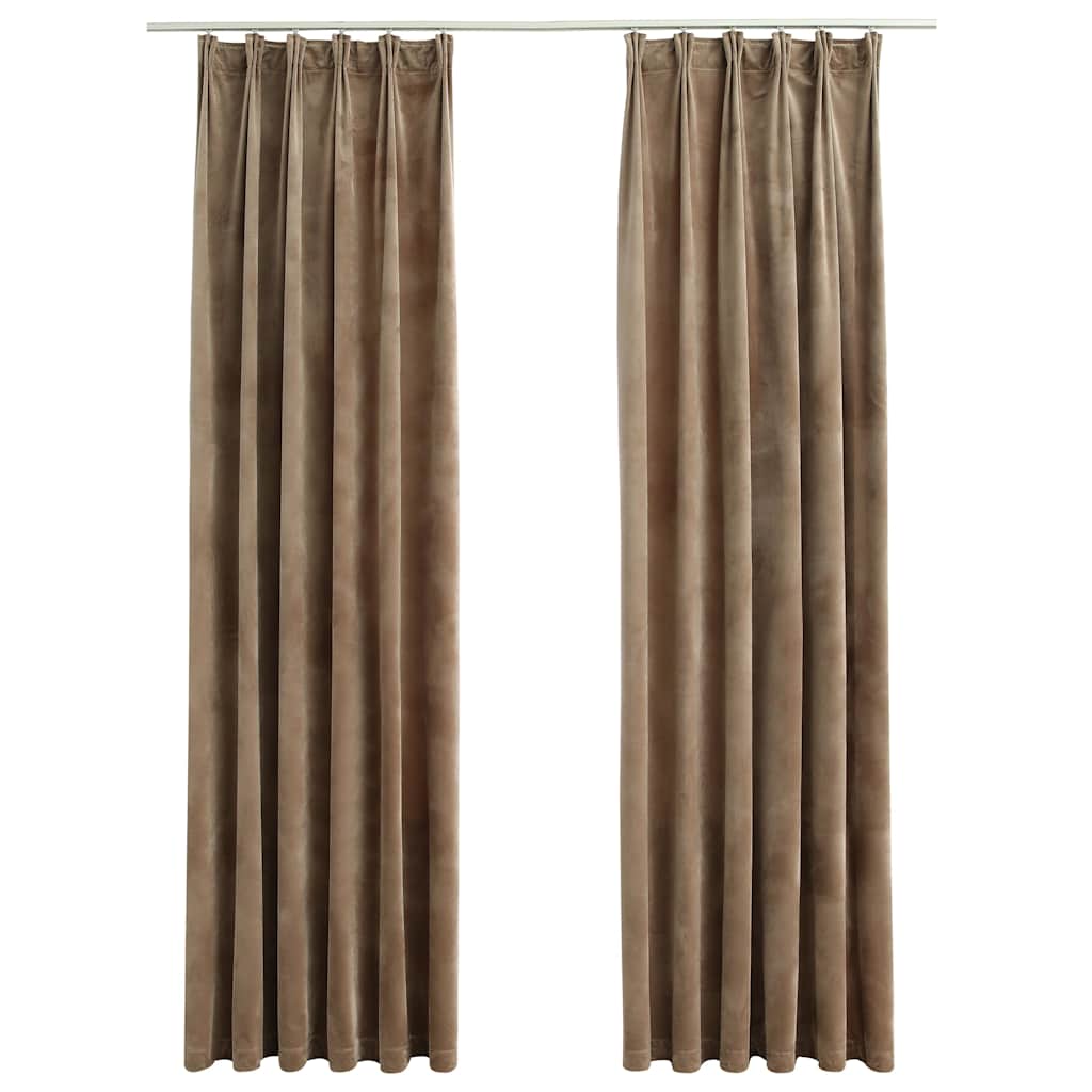 Rideaux occultants avec crochets 2 pcs Velours Beige 140x175 cm Rideaux vidaXL
