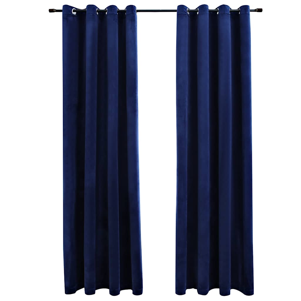 Rideaux occultants et anneaux 2pcs Velours Bleu foncé 140x175cm Rideaux vidaXL