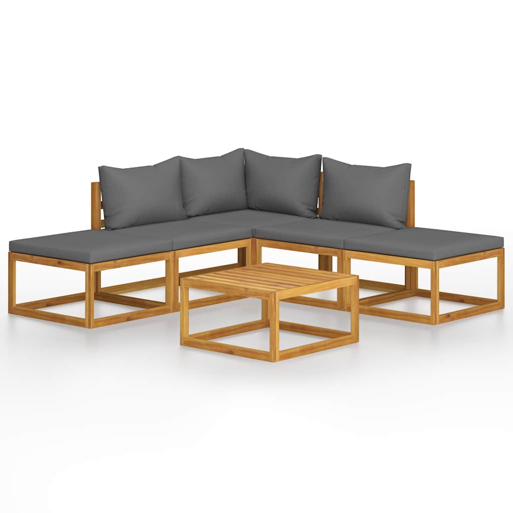 Salon de jardin 6 pcs avec coussins Bois d'acacia solide - XIOS