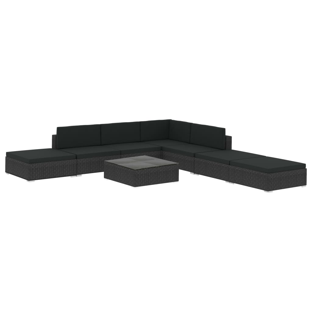 Salon de jardin 8 pcs avec coussins résine tressée noir - XIOS