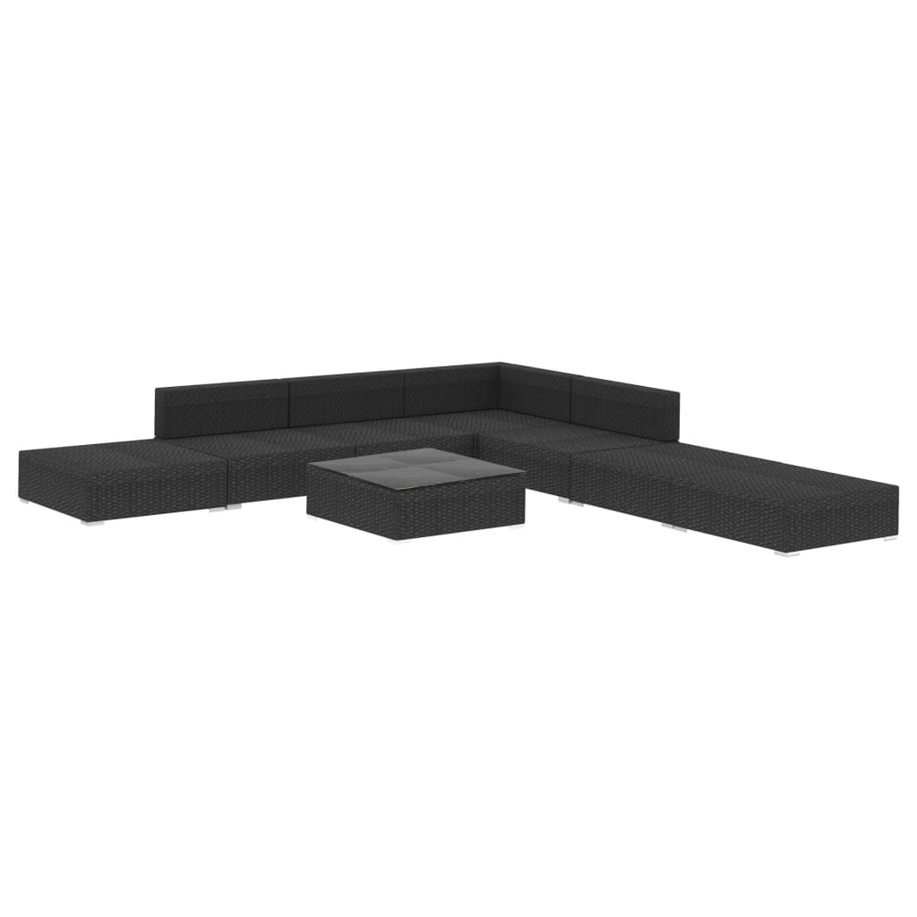 Salon de jardin 8 pcs avec coussins résine tressée noir - XIOS
