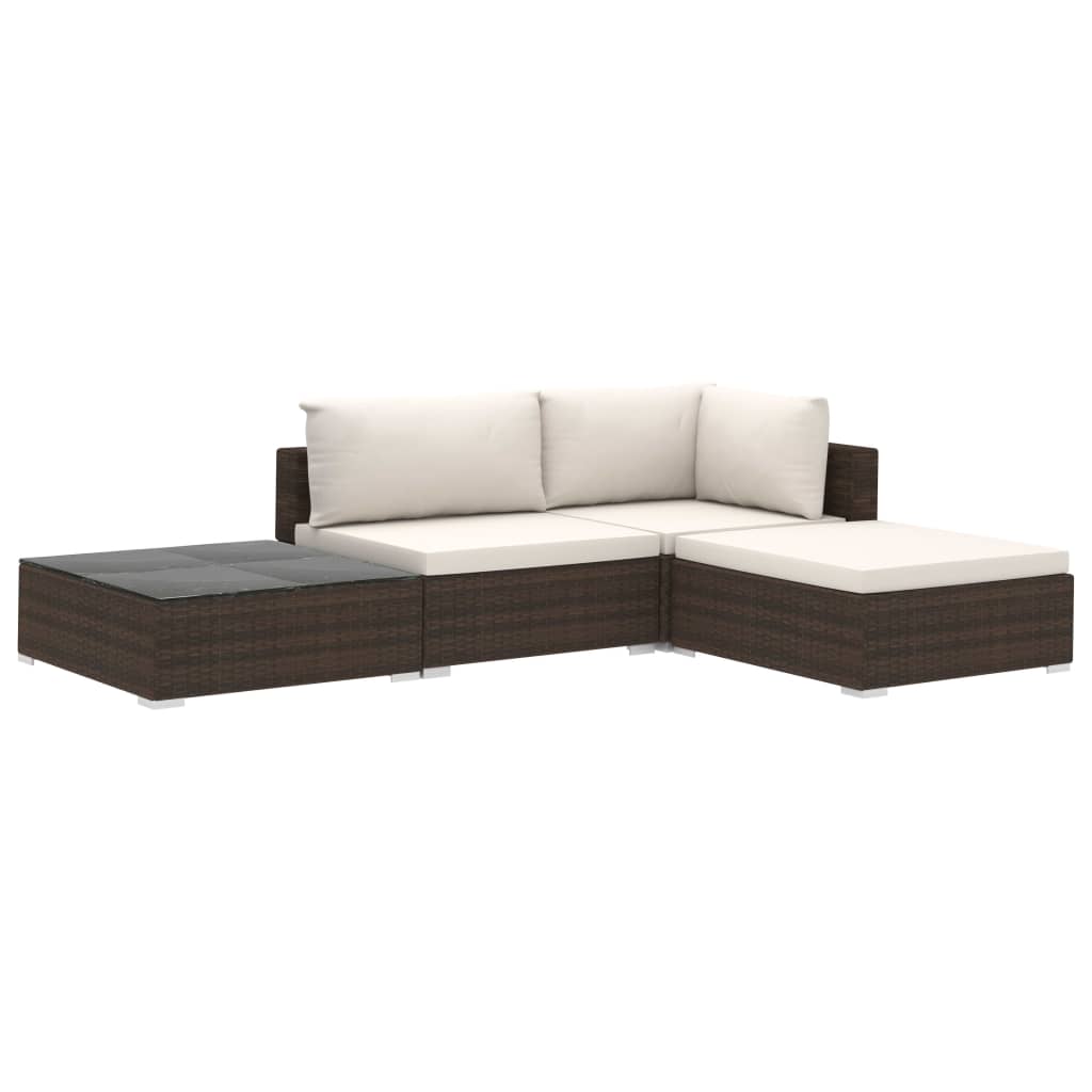 Salon de jardin 4 pcs avec coussins Résine tressée Marron Salons de jardin vidaXL