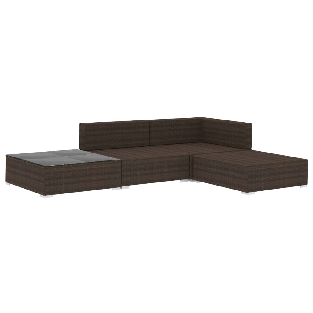 Salon de jardin 4 pcs avec coussins Résine tressée Marron Salons de jardin vidaXL