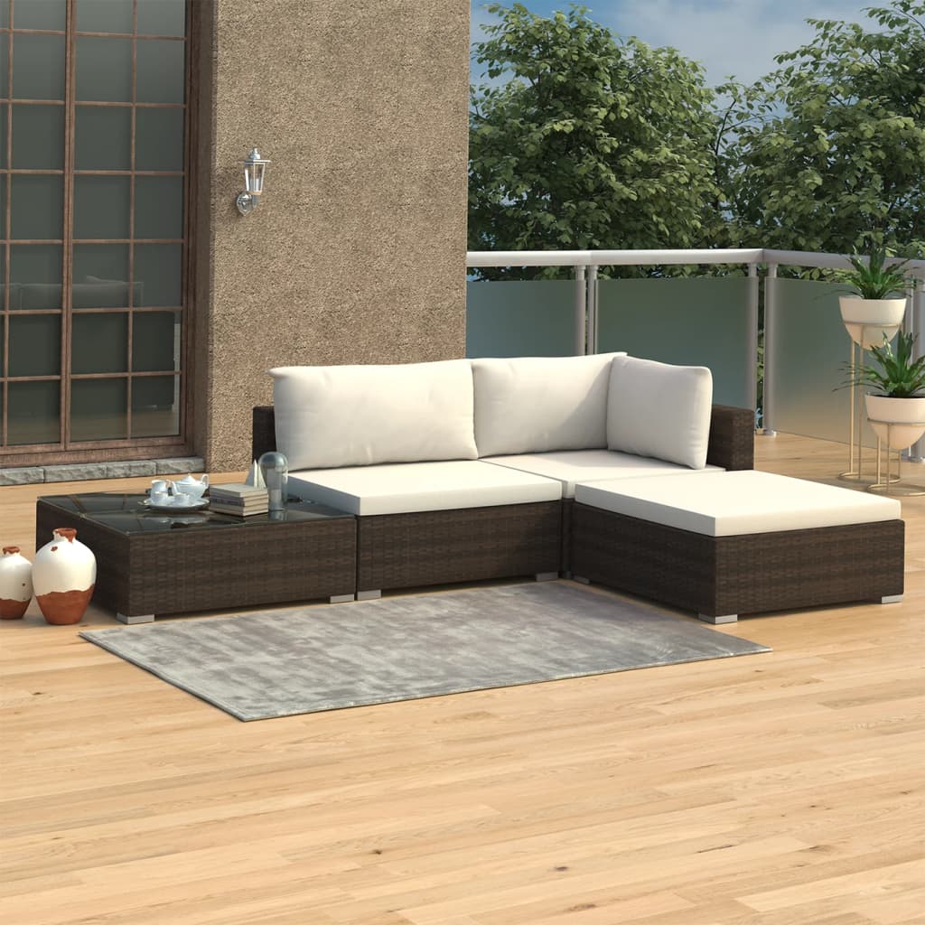 Salon de jardin 4 pcs avec coussins Résine tressée Marron Salons de jardin vidaXL