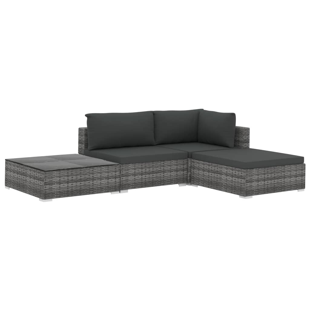 Salon de jardin 4 pcs avec coussins résine tressée gris - XIOS