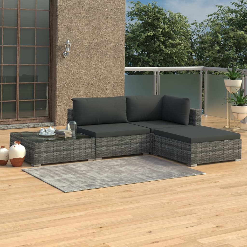 Salon de jardin 4 pcs avec coussins résine tressée gris - XIOS