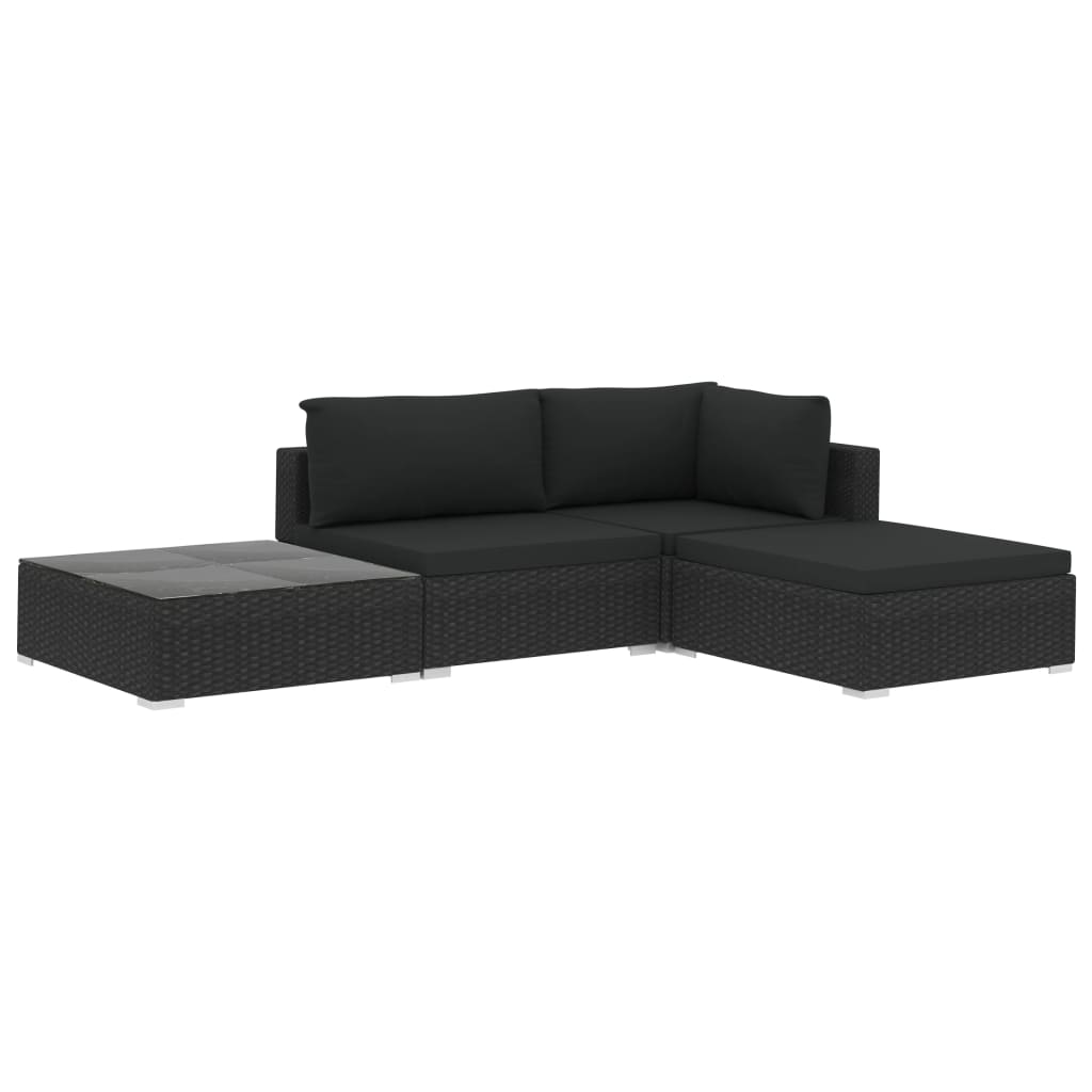 Salon de jardin 4 pcs avec coussins Résine tressée Noir - XIOS