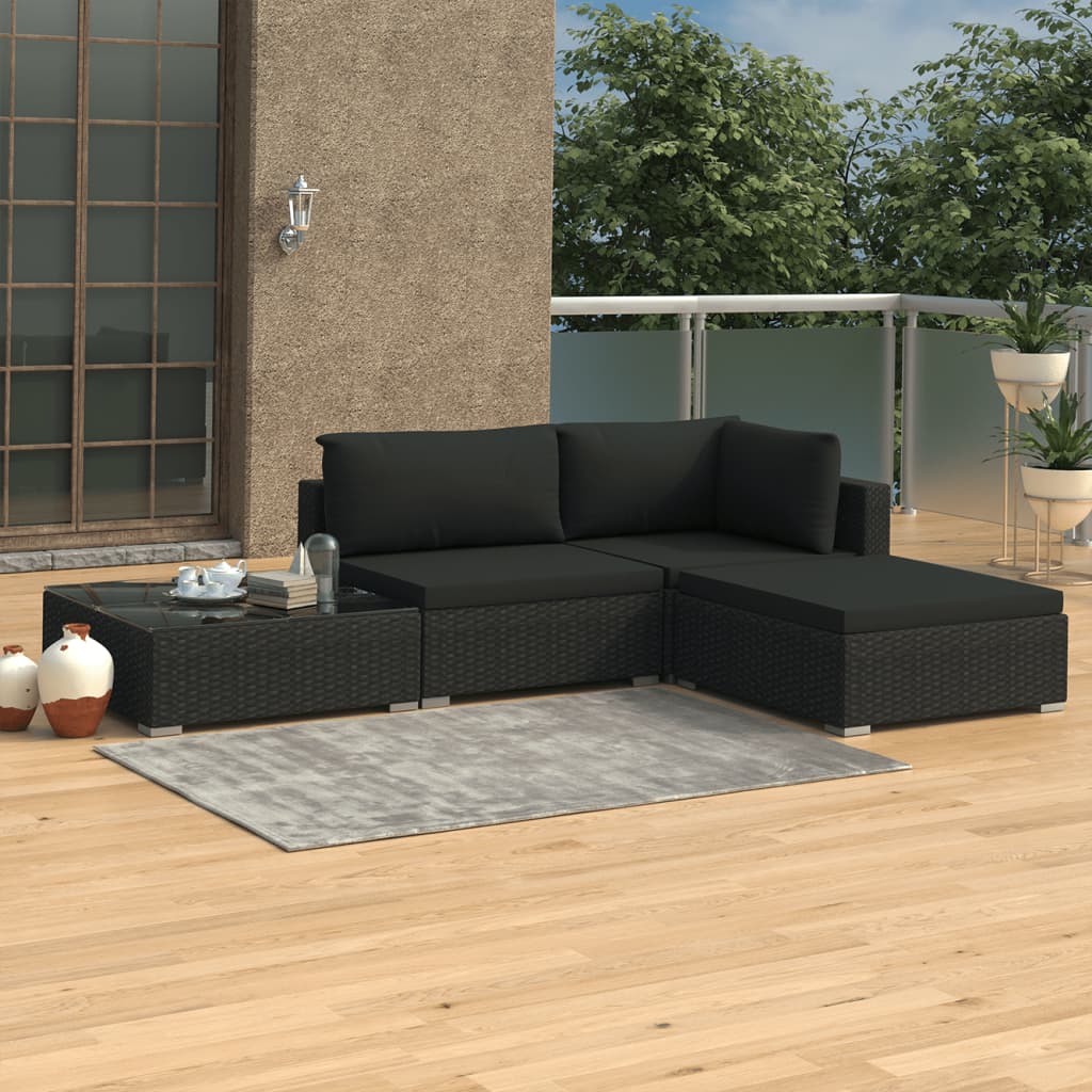 Salon de jardin 4 pcs avec coussins Résine tressée Noir - XIOS