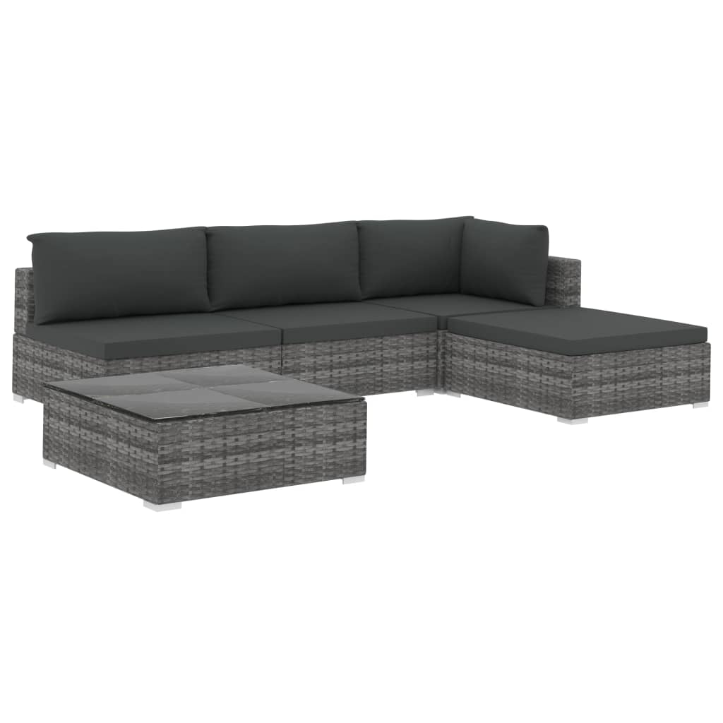 Salon de jardin 5 pcs avec coussins résine tressée gris - XIOS
