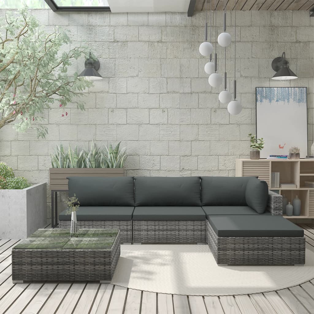 Salon de jardin 5 pcs avec coussins résine tressée gris - XIOS
