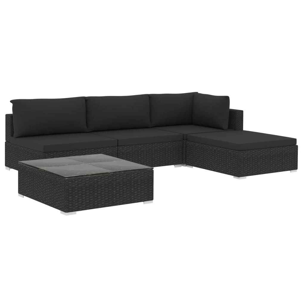 Salon de jardin 5 pcs avec coussins résine tressée noir - XIOS