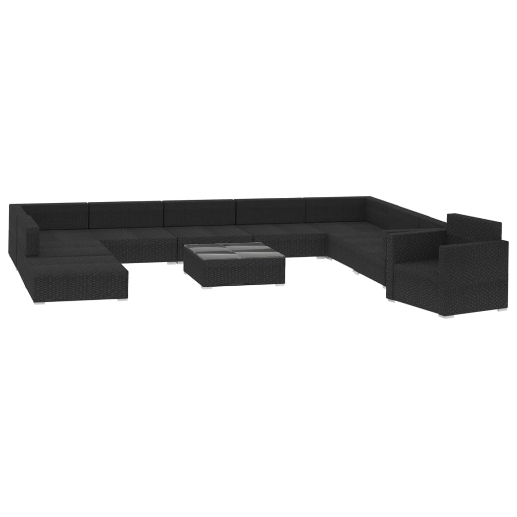 Salon de jardin 11 pcs avec coussins Résine tressée Noir - XIOS