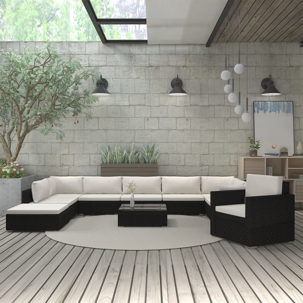 Salon de jardin 11 pcs avec coussins Résine tressée Noir - XIOS