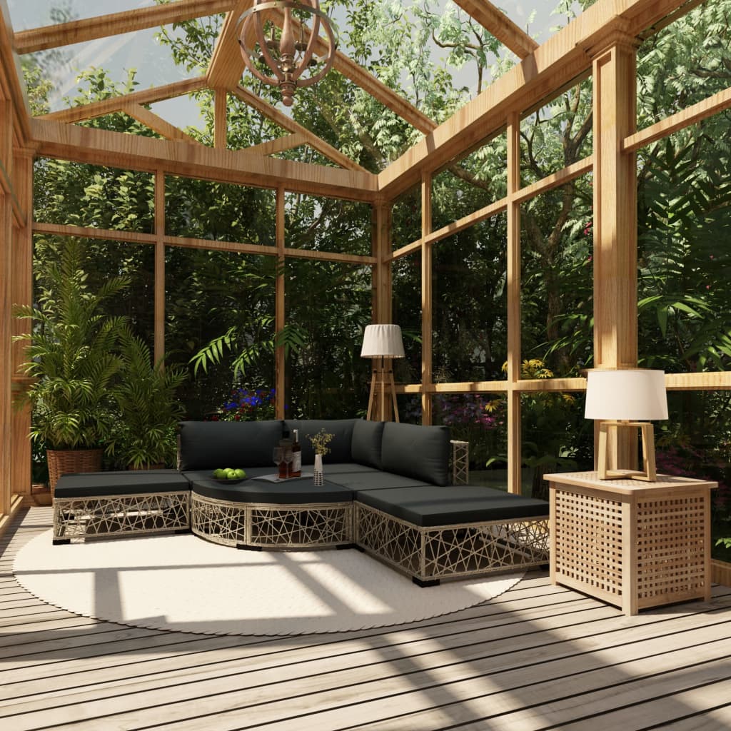Salon de jardin 6 pcs avec coussins résine tressée gris - XIOS