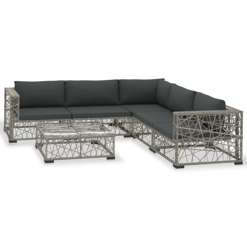Salon de jardin 6 pcs avec coussins résine tressée gris - XIOS