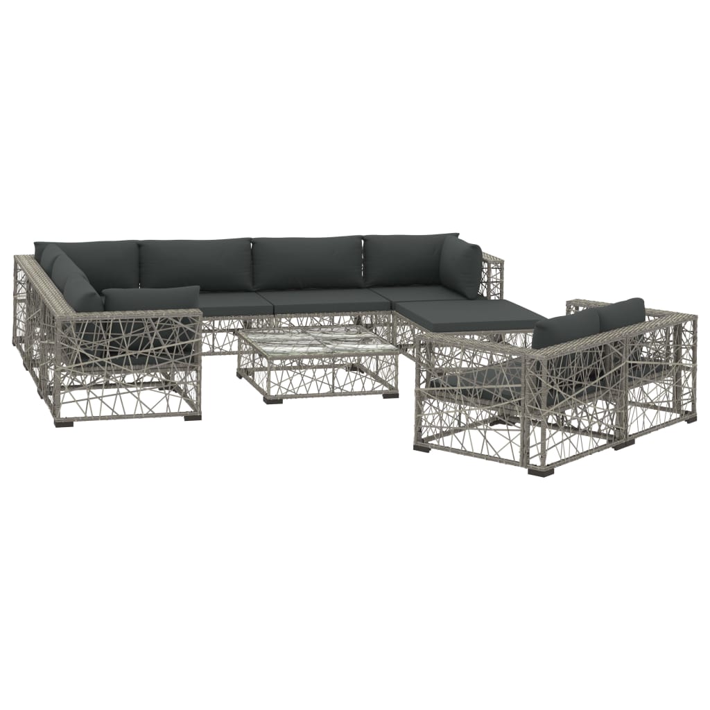 Salon de jardin 10 pcs avec coussins Résine tressée Gris Salons de jardin vidaXL