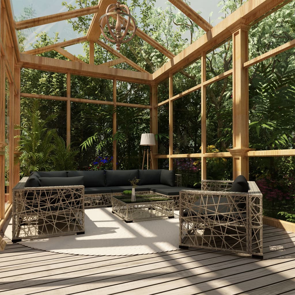 Salon de jardin 10 pcs avec coussins Résine tressée Gris Salons de jardin vidaXL