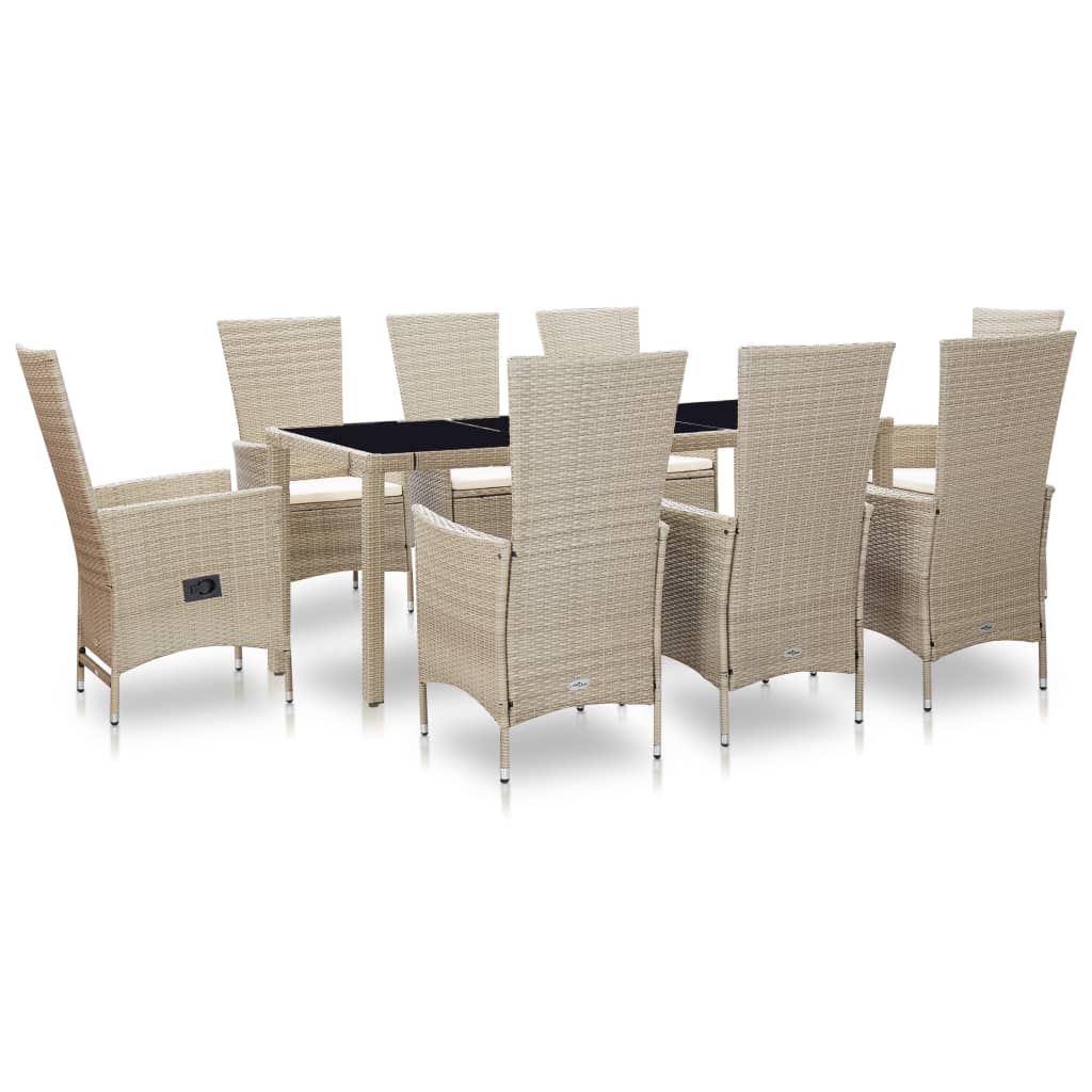 Ensemble à manger d'extérieur et coussins 9 pcs résine tressée - XIOS