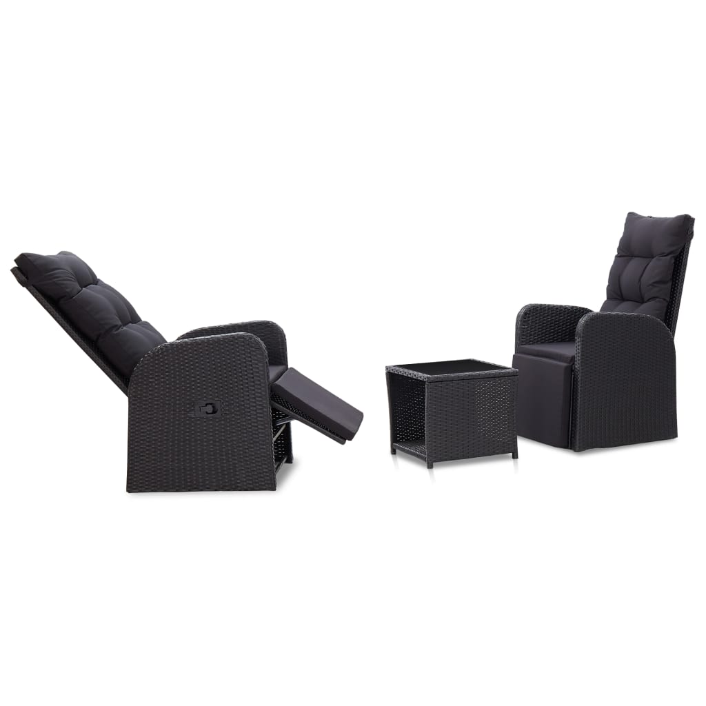 Ensemble de bistro 3 pcs avec coussins Résine tressée Noir - XIOS