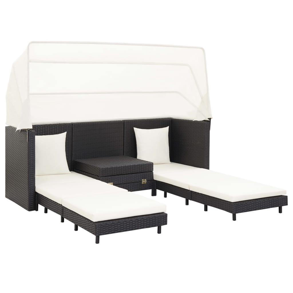 Canapé-lit extensible 3 places avec toit Résine tressée Noir Canapés de jardin vidaXL