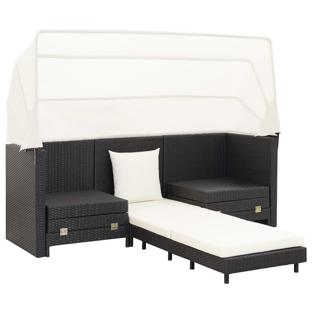 Canapé-lit extensible 3 places avec toit Résine tressée Noir Canapés de jardin vidaXL