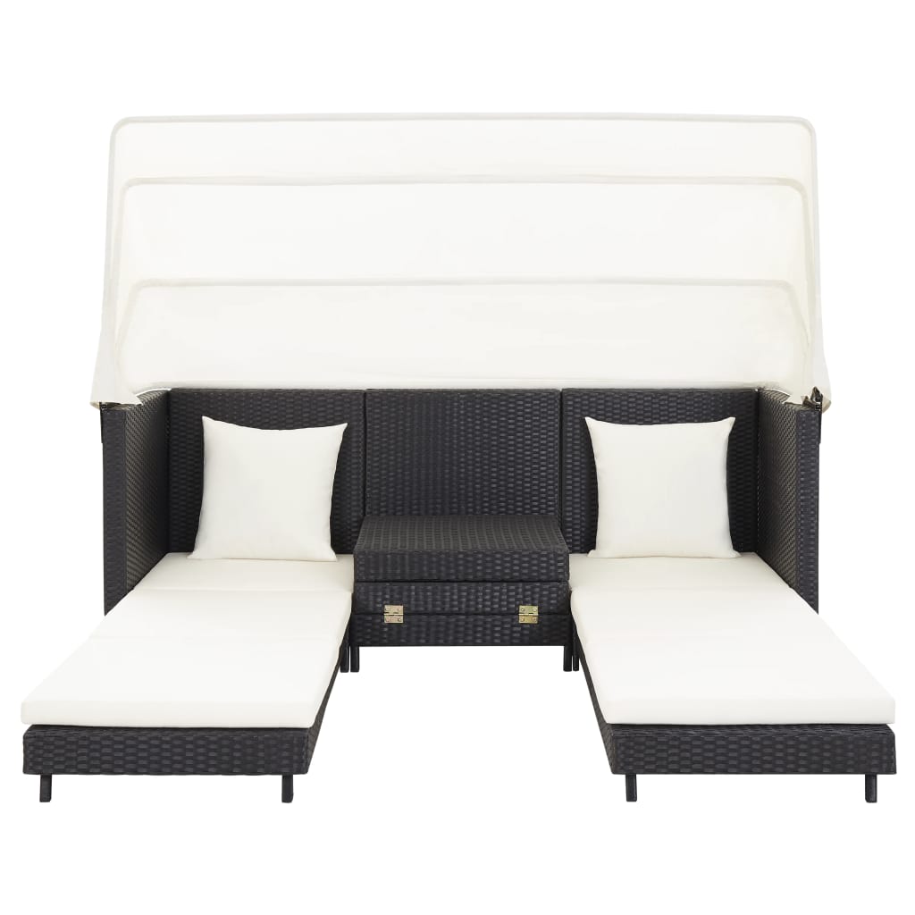 Canapé-lit extensible 3 places avec toit Résine tressée Noir Canapés de jardin vidaXL